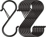 Pacote com 8 ganchos S para pendurar, ganchos S de metal resistente de 3,5 polegadas com fivela de segurança, ganchos em forma de S, ganchos para armários, suporte para vasos, roupas, utensílios de cozinha, potes, panelas, bolsas (preto)