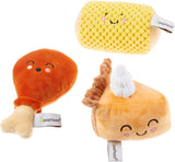 Brinquedos para cães de jantar, conjunto de 3, brinquedos de pelúcia para cães, brinquedos para cães que fazem barulho, brinquedos para animais de estimação de outono