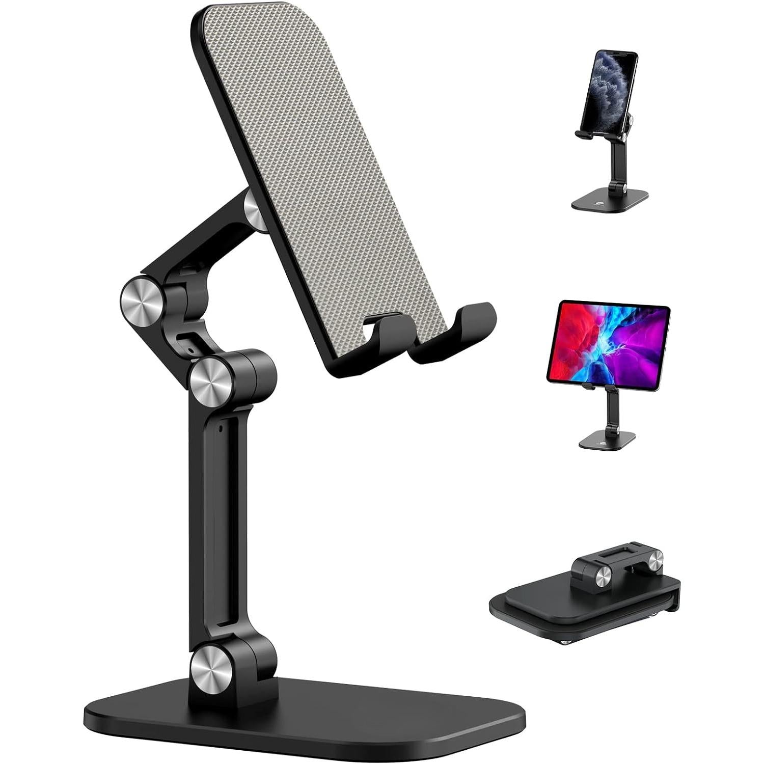 Suporte para telefone, altura e ângulo ajustáveis, suporte para telefone celular para mesa, suporte dobrável, suporte para telefone mais alto, compatível com todos os telefones celulares/pads/tablets de 4 a 11 polegadas - preto