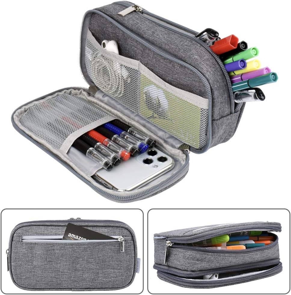 Big Capacity Pencil Case Large Storage Pencil Bag Pouch 3 Comparments Pen Case Makeup Bag for Adults Office Supplies Stationery Organizer Holder, Gray Big Capacity Pencil Case Large Storage Pencil Bag Pouch 3 Comparments Pen Case Makeup Bag for Adults Office Supplies Stationery Organizer Holder, Gray