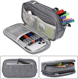 Big Capacity Pencil Case Large Storage Pencil Bag Pouch 3 Comparments Pen Case Makeup Bag for Adults Office Supplies Stationery Organizer Holder, Gray