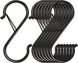 Pacote com 8 ganchos S para pendurar, ganchos S de metal resistente de 3,5 polegadas com fivela de segurança, ganchos em forma de S, ganchos para armários, suporte para vasos, roupas, utensílios de cozinha, potes, panelas, bolsas (preto)