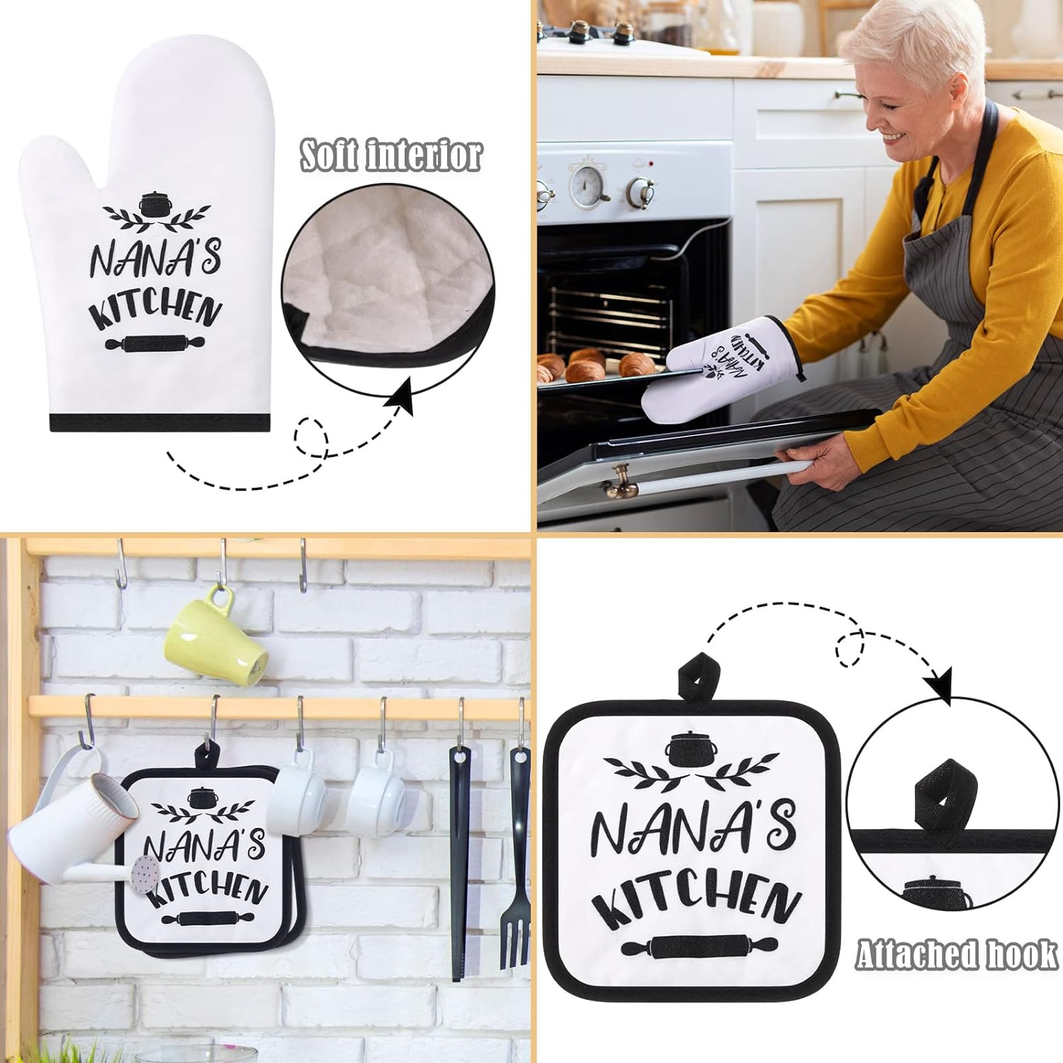 Conjunto de cozinha Nana de 5 peças, inclui 2 toalhas de prato Nana, 2 almofadas de forno Nana, suporte de panela, luva de forno Nana, presente de Nana para casa, aniversário, cozinha, cozimento, assar (estilo Nana)  Conjunto de cozinha Nana de 5 peças, inclui 2 toalhas de prato Nana, 2 almofadas de forno Nana, suporte de panela, luva de forno Nana, presente de Nana para casa, aniversário, cozinha, cozimento, assar (estilo Nana)