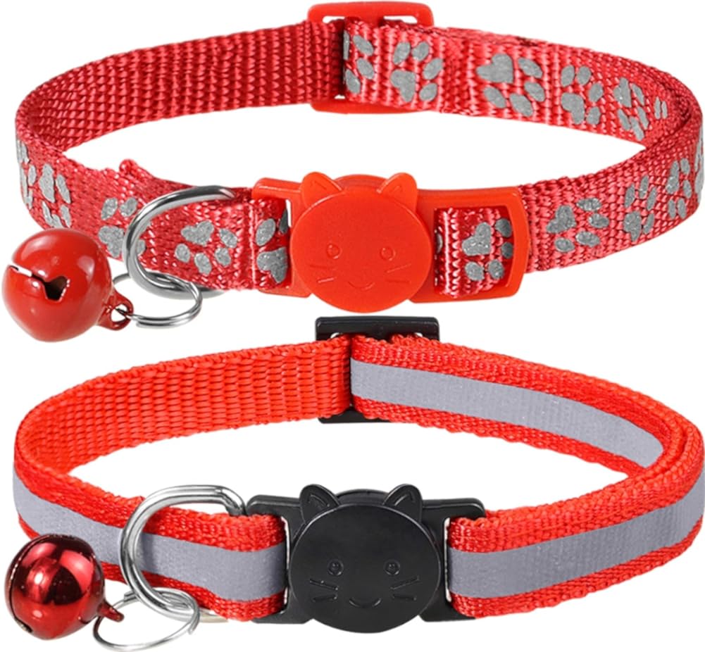 Pacote com 2 coleiras refletivas para gatos, com sino, coleira ajustável para gatinhos, de 7,5 a 12,5 polegadas  Pacote com 2 coleiras refletivas para gatos, com sino, coleira ajustável para gatinhos, de 7,5 a 12,5 polegadas
