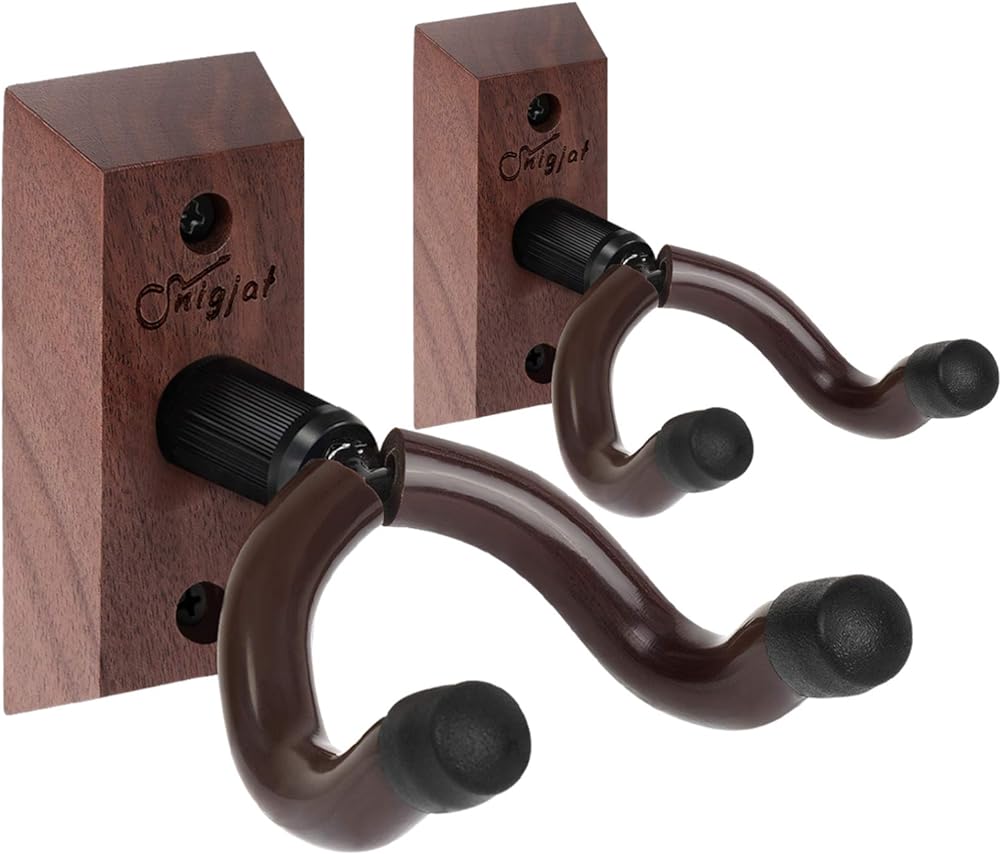 Suporte de parede para guitarra, pacote com 2 suportes para guitarra, suporte para ganchos de parede para guitarra com parafusos, suporte de parede para guitarra de madeira dura para violão elétrico acústico, baixo, banjo, bandolim  Suporte de parede para guitarra, pacote com 2 suportes para guitarra, suporte para ganchos de parede para guitarra com parafusos, suporte de parede para guitarra de madeira dura para violão elétrico acústico, baixo, banjo, bandolim