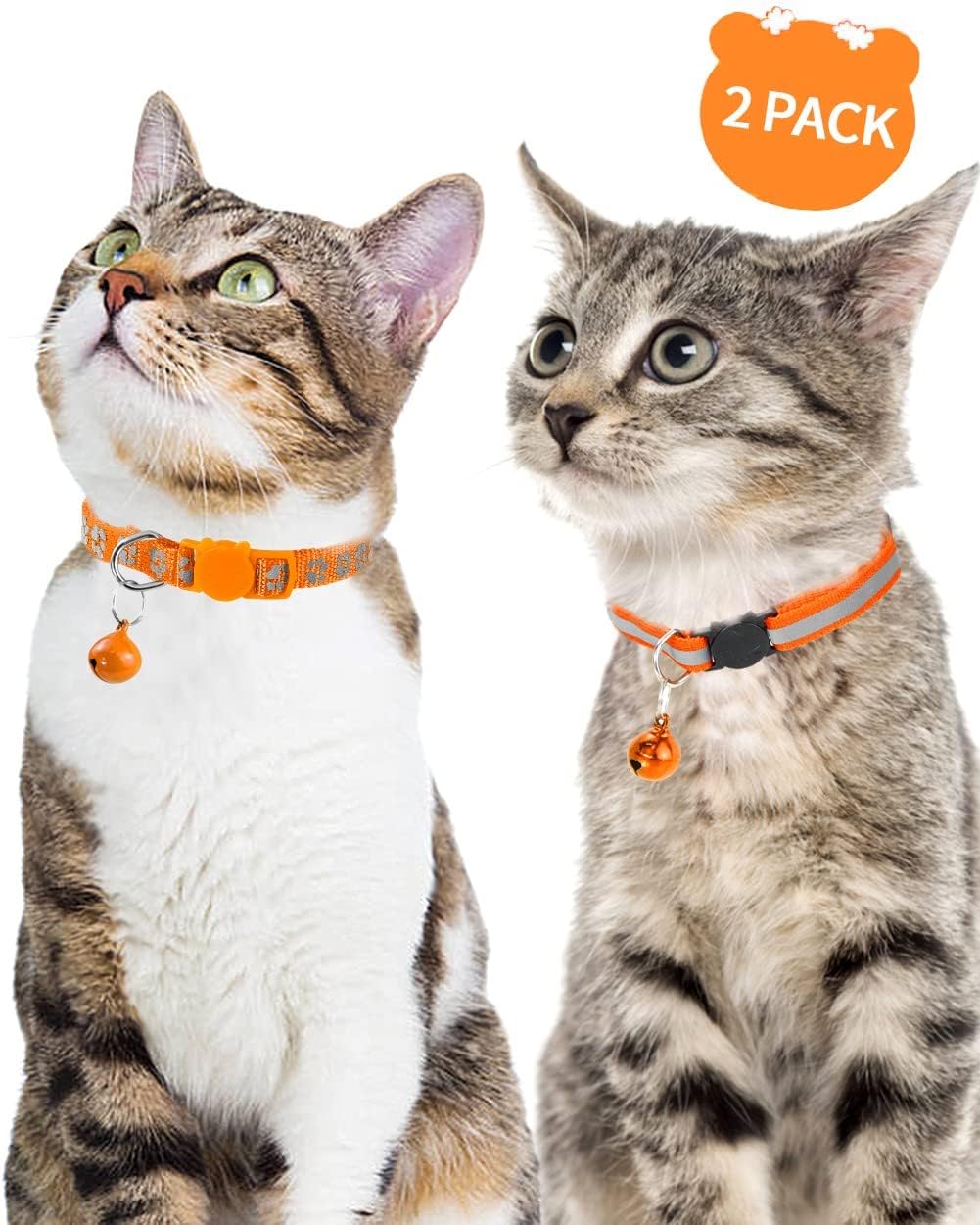 Pacote com 2 coleiras refletivas para gatos, com sino, coleira ajustável para gatinhos, de 7,5 a 12,5 polegadas  Pacote com 2 coleiras refletivas para gatos, com sino, coleira ajustável para gatinhos, de 7,5 a 12,5 polegadas