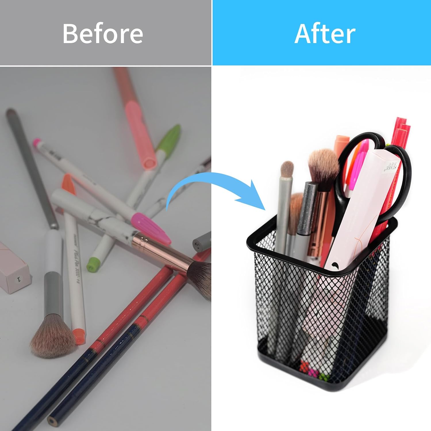 Porta-canetas para mesa, porta-lápis de malha de arame para organizador de mesa para material de escritório  Porta-canetas para mesa, porta-lápis de malha de arame para organizador de mesa para material de escritório