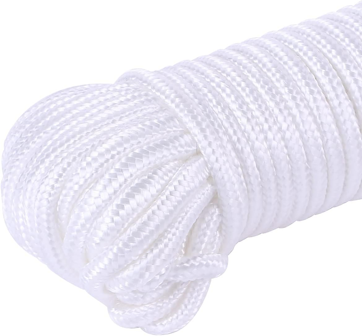 90 pés 1/4 polegada (7 mm) Nylon Poly Rope Flag Pole Polipropileno Varal de Roupas Camping Utility Bom para Tie Pull Swing Climb Knot (Branco) 90 pés 1/4 polegada (7 mm) Nylon Poly Rope Flag Pole Polipropileno Varal de Roupas Camping Utility Bom para Tie Pull Swing Climb Knot (Branco)