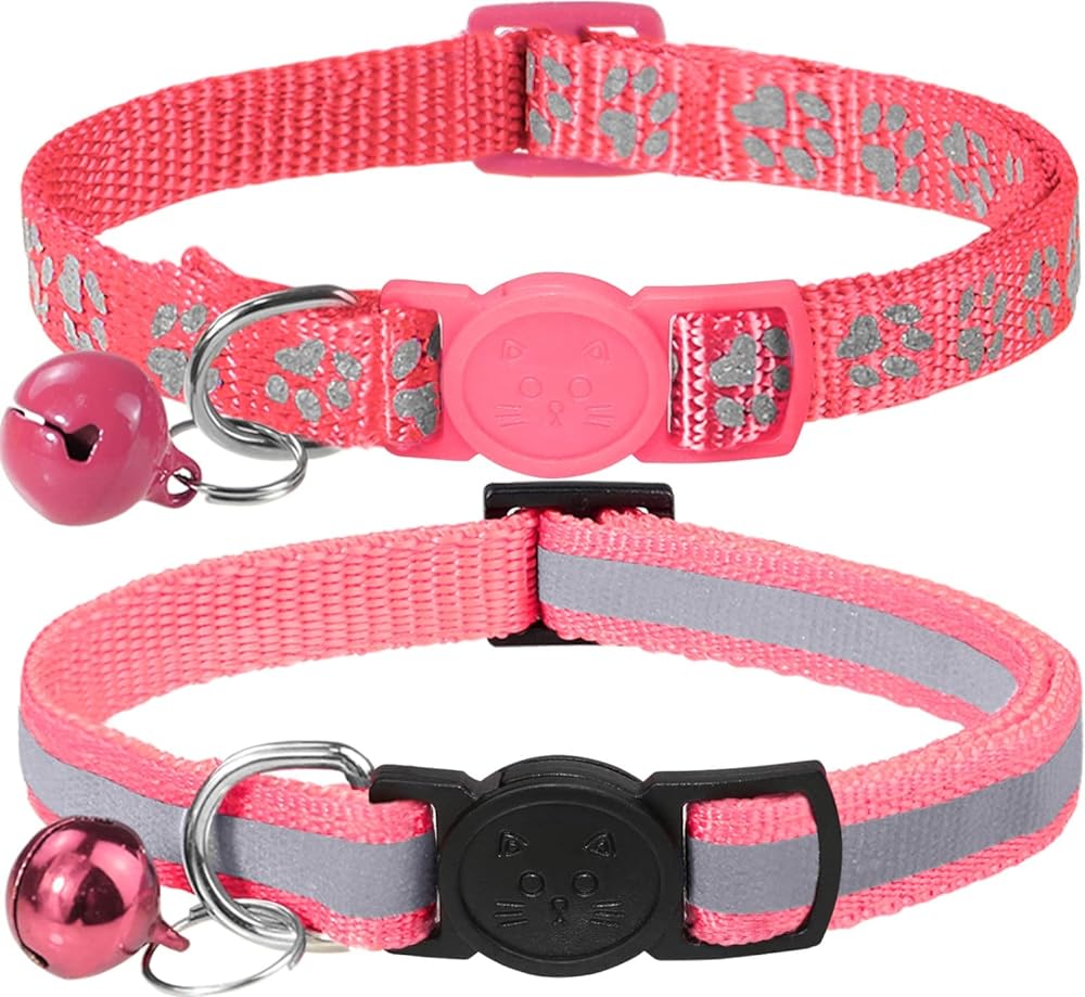 Pacote com 2 coleiras refletivas para gatos, com sino, coleira ajustável para gatinhos, de 7,5 a 12,5 polegadas  Pacote com 2 coleiras refletivas para gatos, com sino, coleira ajustável para gatinhos, de 7,5 a 12,5 polegadas
