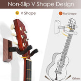 Suporte de parede para guitarra, pacote com 2 suportes para guitarra, suporte para ganchos de parede para guitarra com parafusos, suporte de parede para guitarra de madeira dura para violão elétrico acústico, baixo, banjo, bandolim