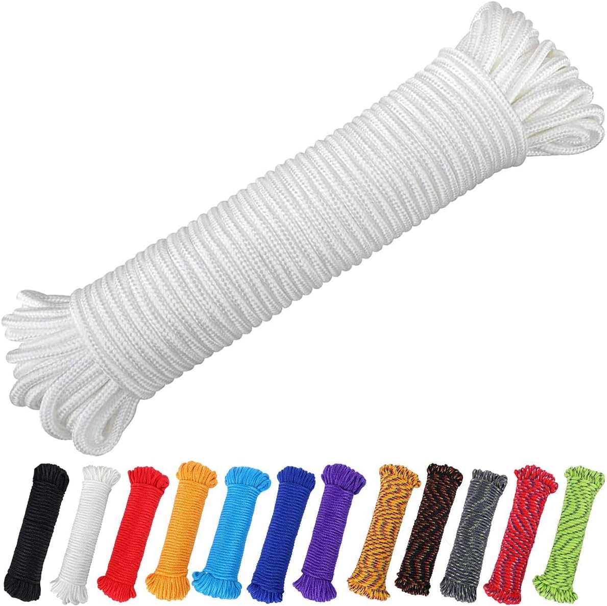 90 pés 1/4 polegada (7 mm) Nylon Poly Rope Flag Pole Polipropileno Varal de Roupas Camping Utility Bom para Tie Pull Swing Climb Knot (Branco) 90 pés 1/4 polegada (7 mm) Nylon Poly Rope Flag Pole Polipropileno Varal de Roupas Camping Utility Bom para Tie Pull Swing Climb Knot (Branco)