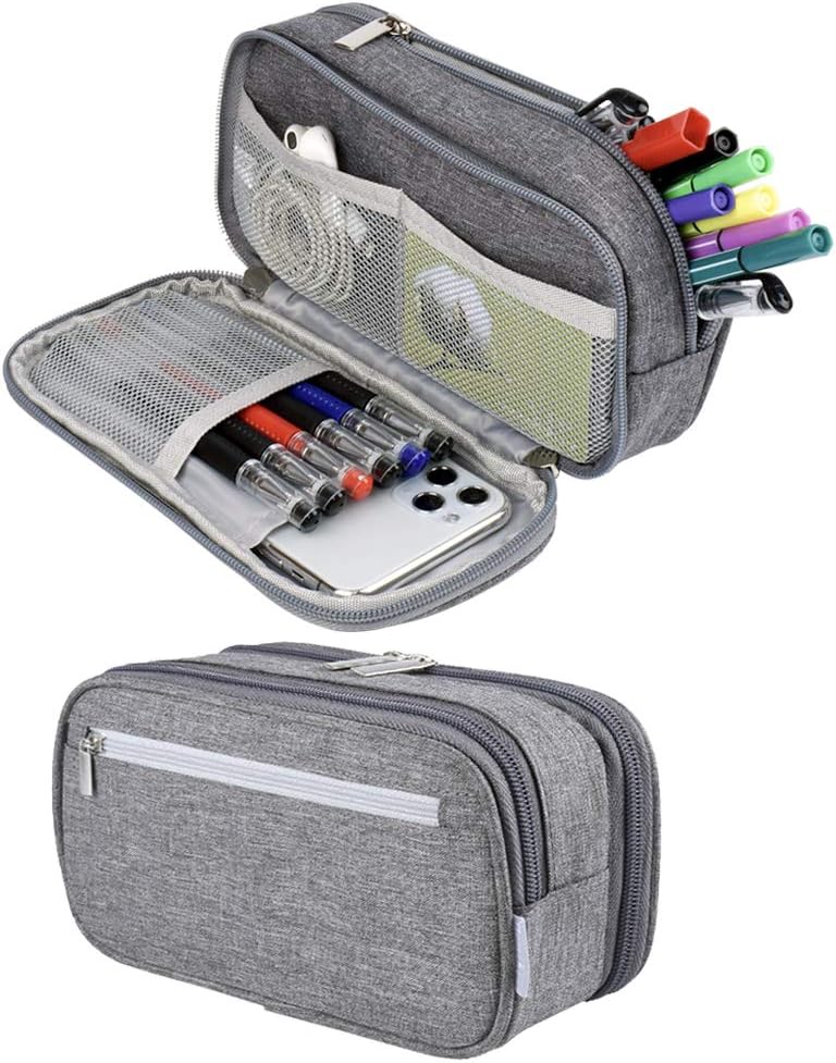 Big Capacity Pencil Case Large Storage Pencil Bag Pouch 3 Comparments Pen Case Makeup Bag for Adults Office Supplies Stationery Organizer Holder, Gray Big Capacity Pencil Case Large Storage Pencil Bag Pouch 3 Comparments Pen Case Makeup Bag for Adults Office Supplies Stationery Organizer Holder, Gray
