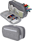 Big Capacity Pencil Case Large Storage Pencil Bag Pouch 3 Comparments Pen Case Makeup Bag for Adults Office Supplies Stationery Organizer Holder, Gray