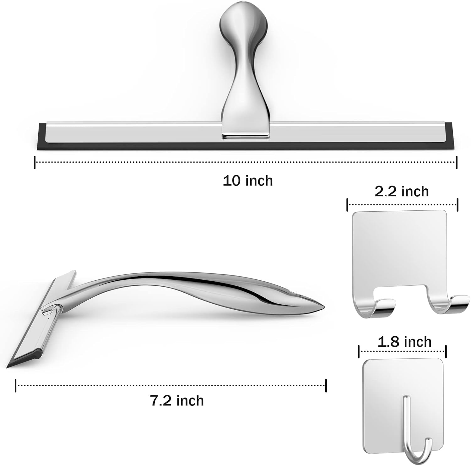 10 Inch Silver All-Purpose Stainless Steel Shower Squeegee for Shower Glass Door with 2 Adhesive Hooks, Bathroom Cleaner Tool Household Window Mirror Squeegee , Cleaning Tile Wall, Car 10 Inch Silver All-Purpose Stainless Steel Shower Squeegee for Shower Glass Door with 2 Adhesive Hooks, Bathroom Cleaner Tool Household Window Mirror Squeegee , Cleaning Tile Wall, Car
