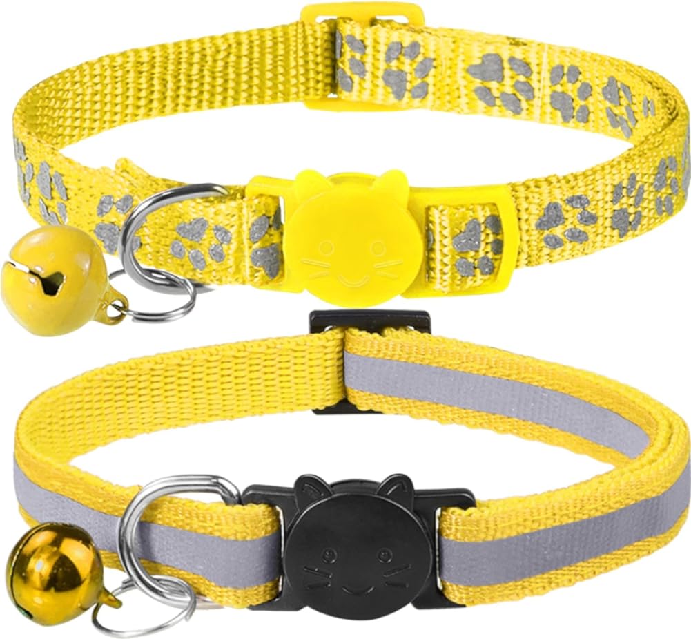 Pacote com 2 coleiras refletivas para gatos, com sino, coleira ajustável para gatinhos, de 7,5 a 12,5 polegadas  Pacote com 2 coleiras refletivas para gatos, com sino, coleira ajustável para gatinhos, de 7,5 a 12,5 polegadas