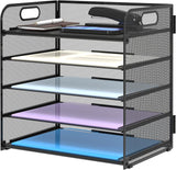 5 Tier Desk Organizer with Handle, Mesh Paper/File Organizer for Desk, Paper Tray Organizer for Office Supplies Black