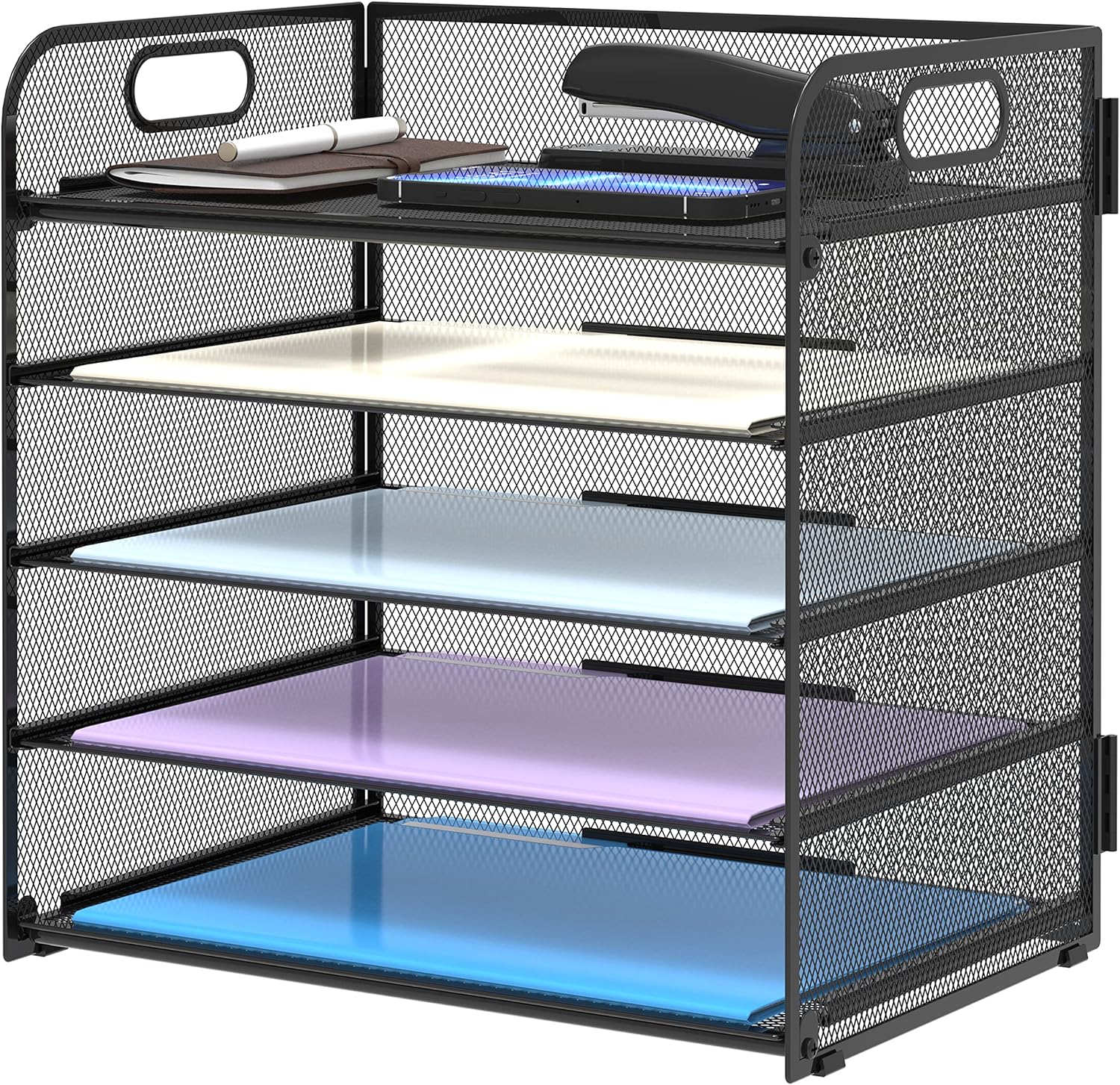 5 Tier Desk Organizer with Handle, Mesh Paper/File Organizer for Desk, Paper Tray Organizer for Office Supplies Black 5 Tier Desk Organizer with Handle, Mesh Paper/File Organizer for Desk, Paper Tray Organizer for Office Supplies Black