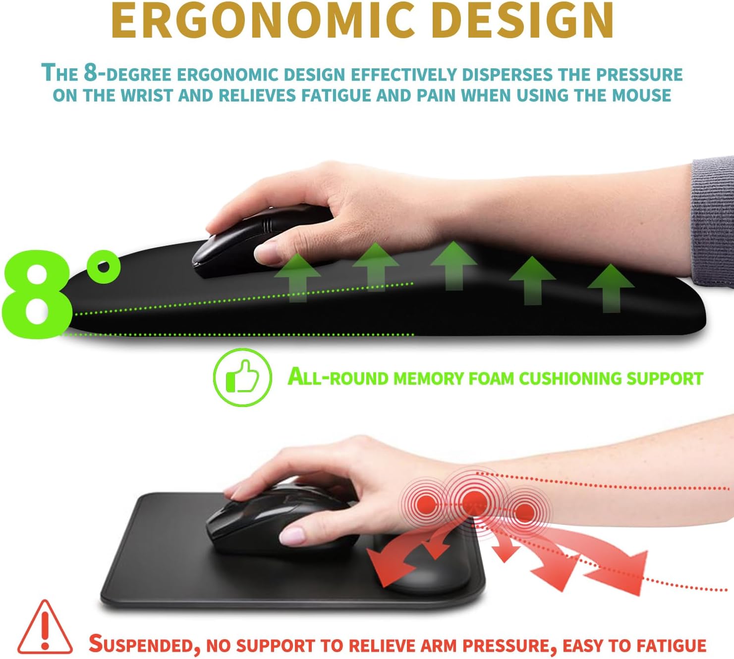 Mouse Pad Wrist Support with Massage Design, Wrist Rest Pain Relief Mousepad with Memory Foam&Non-Slip Base, Mouse Pads for Wireless Mouse & Desk (12x8 inch,Black) Mouse Pad Wrist Support with Massage Design, Wrist Rest Pain Relief Mousepad with Memory Foam&Non-Slip Base, Mouse Pads for Wireless Mouse & Desk (12x8 inch,Black)