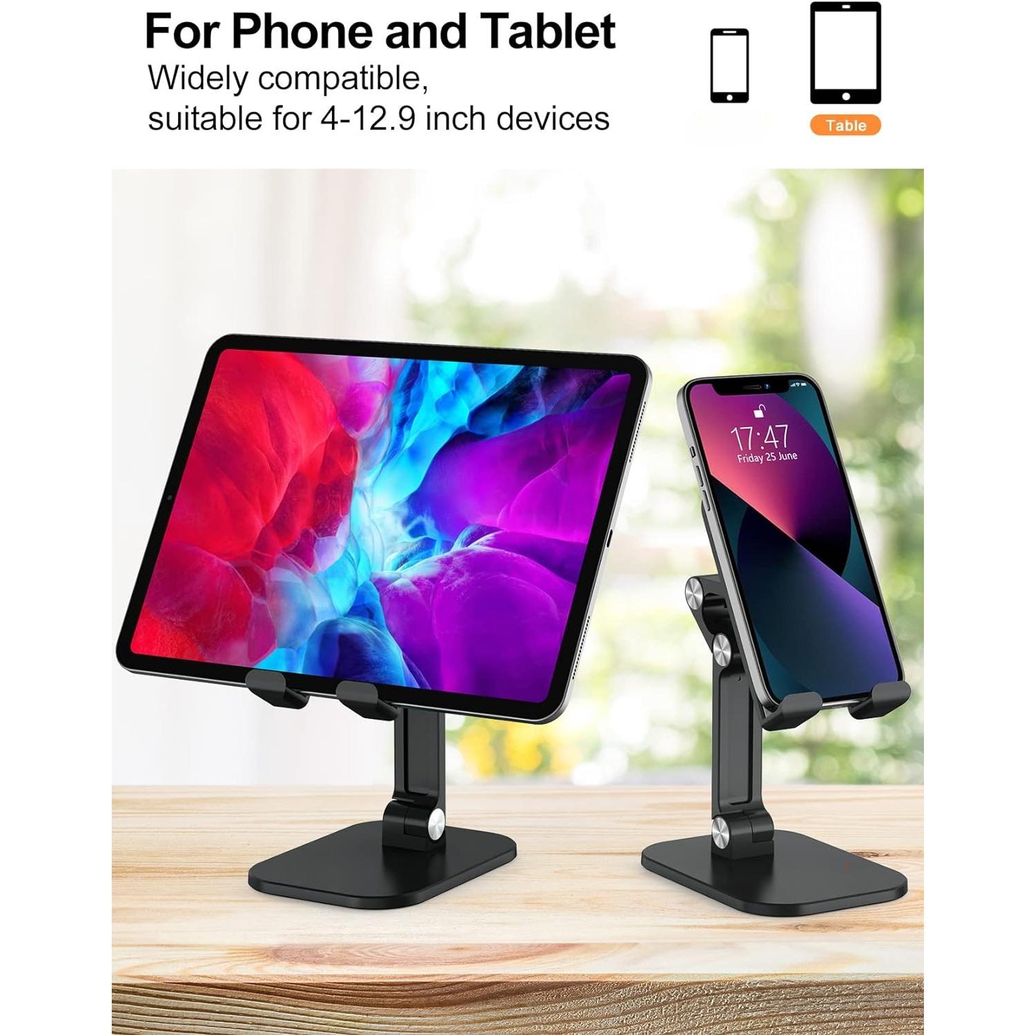 Suporte para telefone, altura e ângulo ajustáveis, suporte para telefone celular para mesa, suporte dobrável, suporte para telefone mais alto, compatível com todos os telefones celulares/pads/tablets de 4 a 11 polegadas - preto  Suporte para telefone, altura e ângulo ajustáveis, suporte para telefone celular para mesa, suporte dobrável, suporte para telefone mais alto, compatível com todos os telefones celulares/pads/tablets de 4 a 11 polegadas - preto