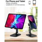 Suporte para telefone, altura e ângulo ajustáveis, suporte para telefone celular para mesa, suporte dobrável, suporte para telefone mais alto, compatível com todos os telefones celulares/pads/tablets de 4 a 11 polegadas - preto