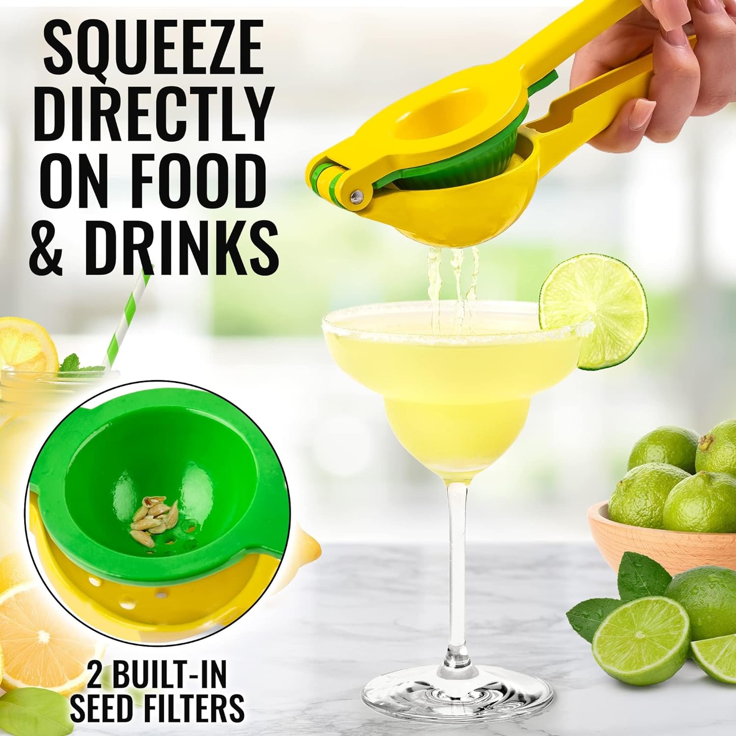 2-In-1 Lemon Squeezer Manual - Sturdy, Max Extraction Hand Juicer Lemon Squeezer Gets Every Last Drop - Easy to Clean Manual Citrus Juicer - Easy-to-Use Lemon Juicer Squeezer-Yellow/Green 2-In-1 Lemon Squeezer Manual - Sturdy, Max Extraction Hand Juicer Lemon Squeezer Gets Every Last Drop - Easy to Clean Manual Citrus Juicer - Easy-to-Use Lemon Juicer Squeezer-Yellow/Green