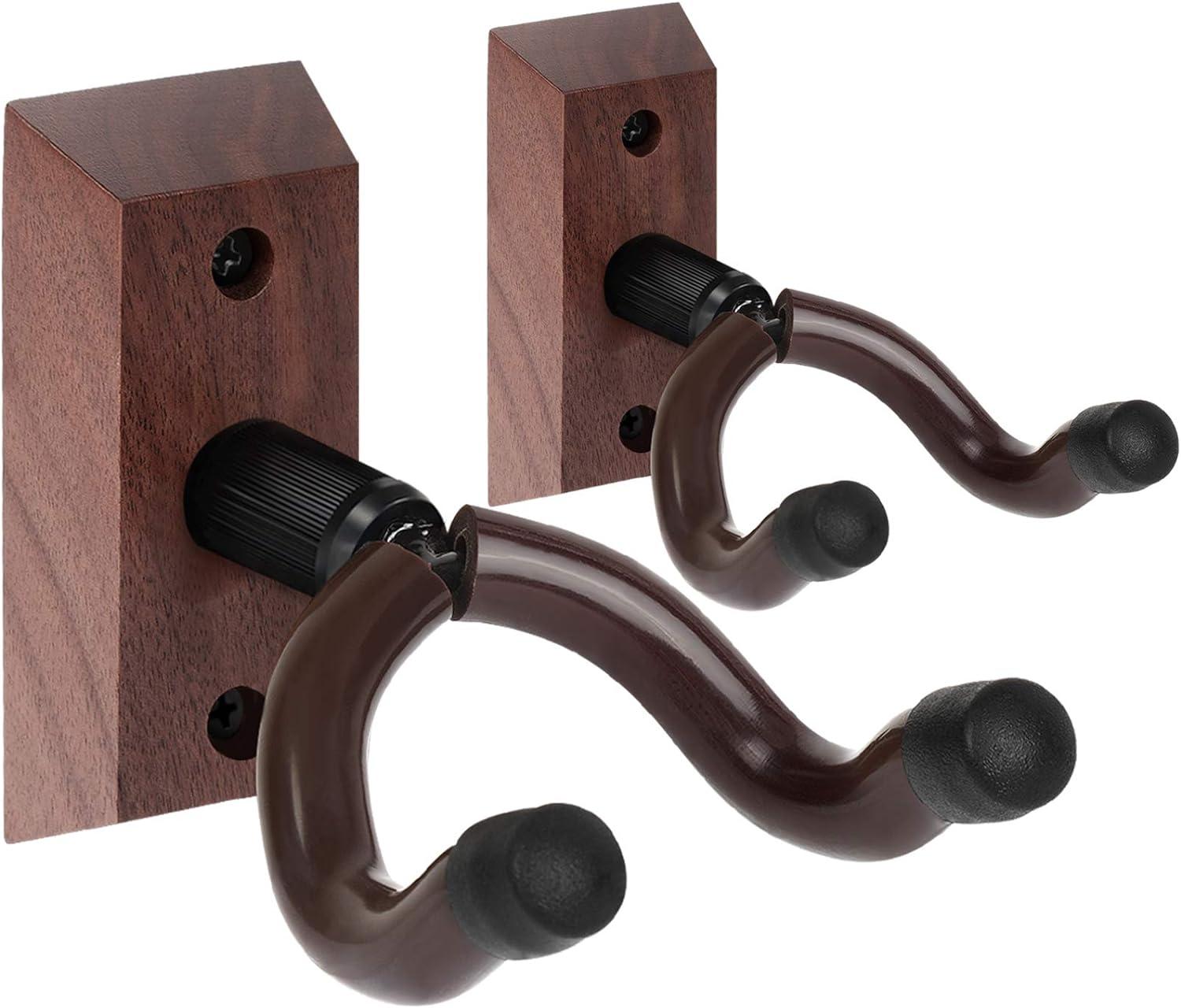 Suporte de parede para guitarra, pacote com 2 suportes para guitarra, suporte para ganchos de parede para guitarra com parafusos, suporte de parede para guitarra de madeira dura para violão elétrico acústico, baixo, banjo, bandolim  Suporte de parede para guitarra, pacote com 2 suportes para guitarra, suporte para ganchos de parede para guitarra com parafusos, suporte de parede para guitarra de madeira dura para violão elétrico acústico, baixo, banjo, bandolim