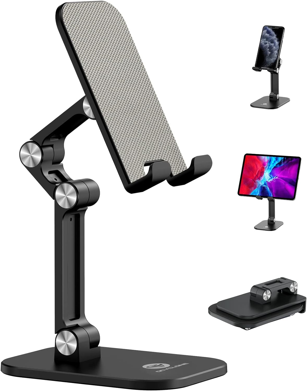 Suporte para telefone, altura e ângulo ajustáveis, suporte para telefone celular para mesa, suporte dobrável, suporte para telefone mais alto, compatível com todos os telefones celulares/pads/tablets de 4 a 11 polegadas - preto