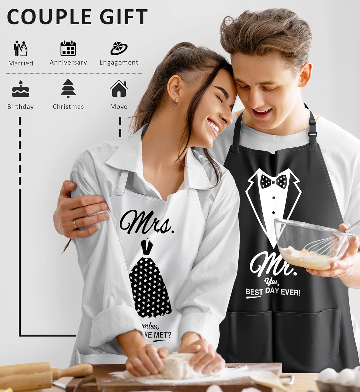 Avental para casais presentes - aniversário, chá de panela, casamento, presentes de noivado para casais, presentes de Natal para casais, presentes para ele e para ela, conjunto de 8 aventais de cozinha para presente  Avental para casais presentes - aniversário, chá de panela, casamento, presentes de noivado para casais, presentes de Natal para casais, presentes para ele e para ela, conjunto de 8 aventais de cozinha para presente