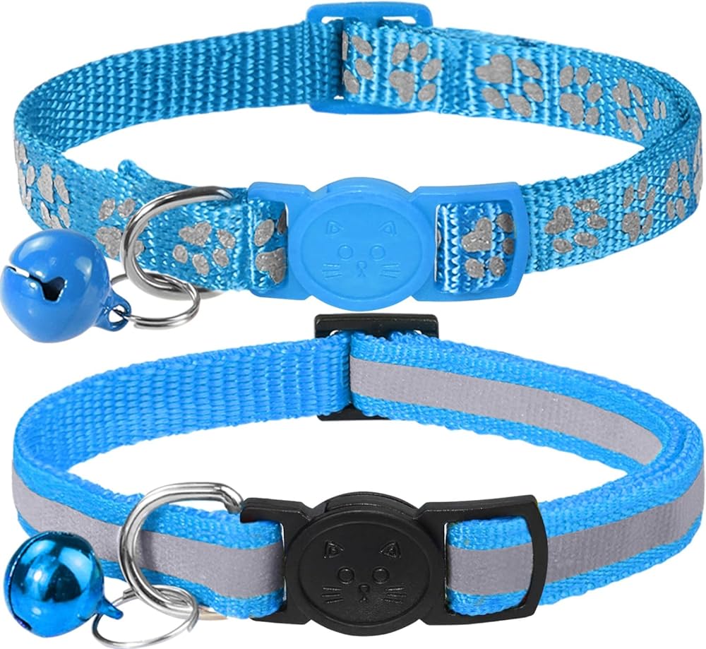 Pacote com 2 coleiras refletivas para gatos, com sino, coleira ajustável para gatinhos, de 7,5 a 12,5 polegadas  Pacote com 2 coleiras refletivas para gatos, com sino, coleira ajustável para gatinhos, de 7,5 a 12,5 polegadas