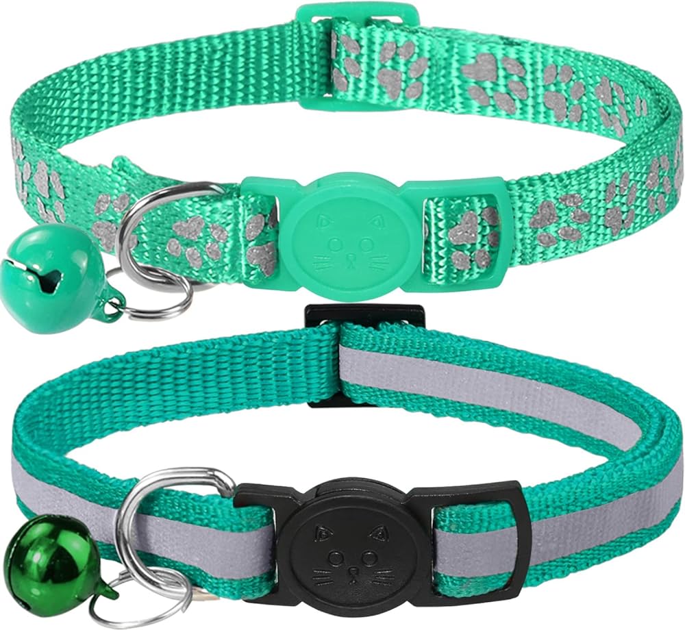 Pacote com 2 coleiras refletivas para gatos, com sino, coleira ajustável para gatinhos, de 7,5 a 12,5 polegadas  Pacote com 2 coleiras refletivas para gatos, com sino, coleira ajustável para gatinhos, de 7,5 a 12,5 polegadas