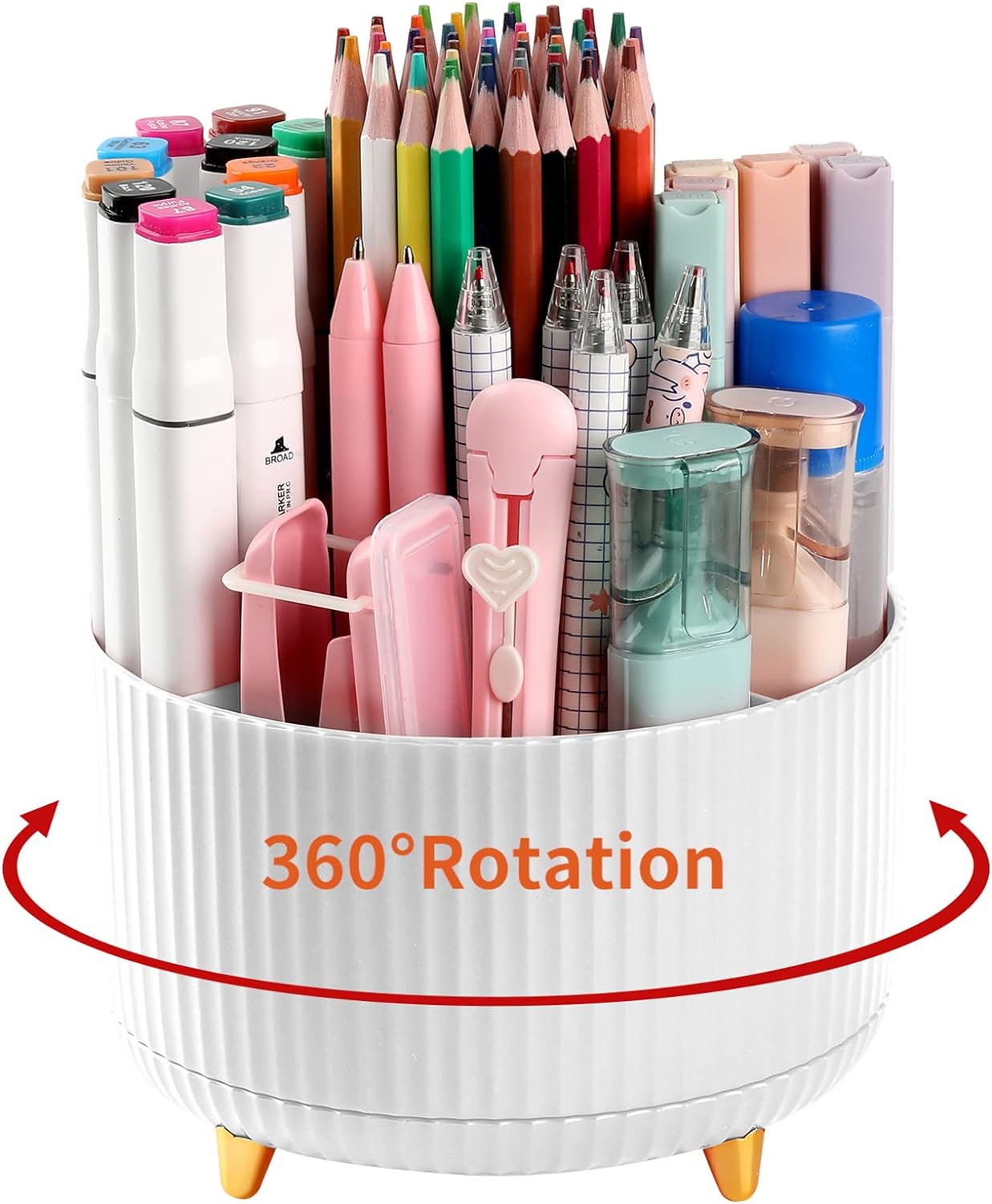 Porta-canetas de mesa, 5 compartimentos, organizadores de canetas giratórios de 360° para mesa, organizador de suprimentos de papelaria de armazenamento de mesa, lindo porta-lápis para escritório, escola, casa, material de arte, verde escuro