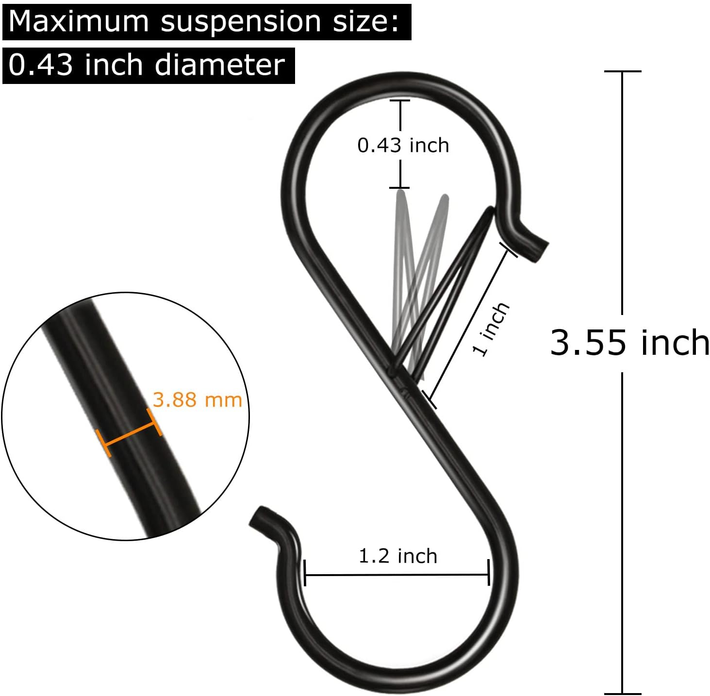Pacote com 8 ganchos S para pendurar, ganchos S de metal resistente de 3,5 polegadas com fivela de segurança, ganchos em forma de S, ganchos para armários, suporte para vasos, roupas, utensílios de cozinha, potes, panelas, bolsas (preto) Pacote com 8 ganchos S para pendurar, ganchos S de metal resistente de 3,5 polegadas com fivela de segurança, ganchos em forma de S, ganchos para armários, suporte para vasos, roupas, utensílios de cozinha, potes, panelas, bolsas (preto)