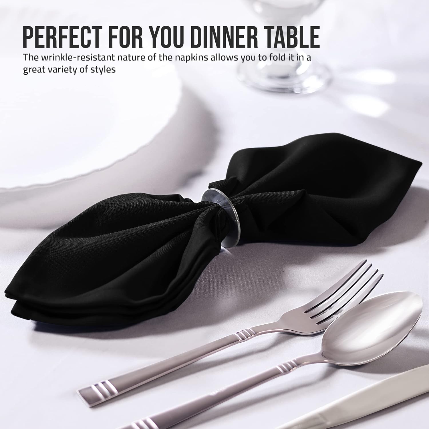Black Cloth Napkins (12 Pack, 20x20 Inches), Ideal Dinner Napkins for Party, Wedding and Lunch/Dinner Black Cloth Napkins (12 Pack, 20x20 Inches), Ideal Dinner Napkins for Party, Wedding and Lunch/Dinner