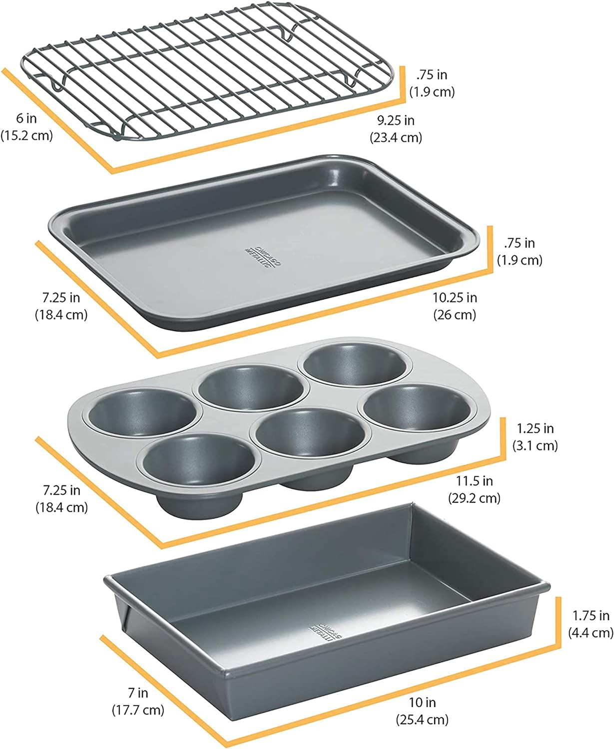 Conjunto de assadeiras antiaderentes para torradeira, 4 peças, aço carbono  Conjunto de assadeiras antiaderentes para torradeira, 4 peças, aço carbono