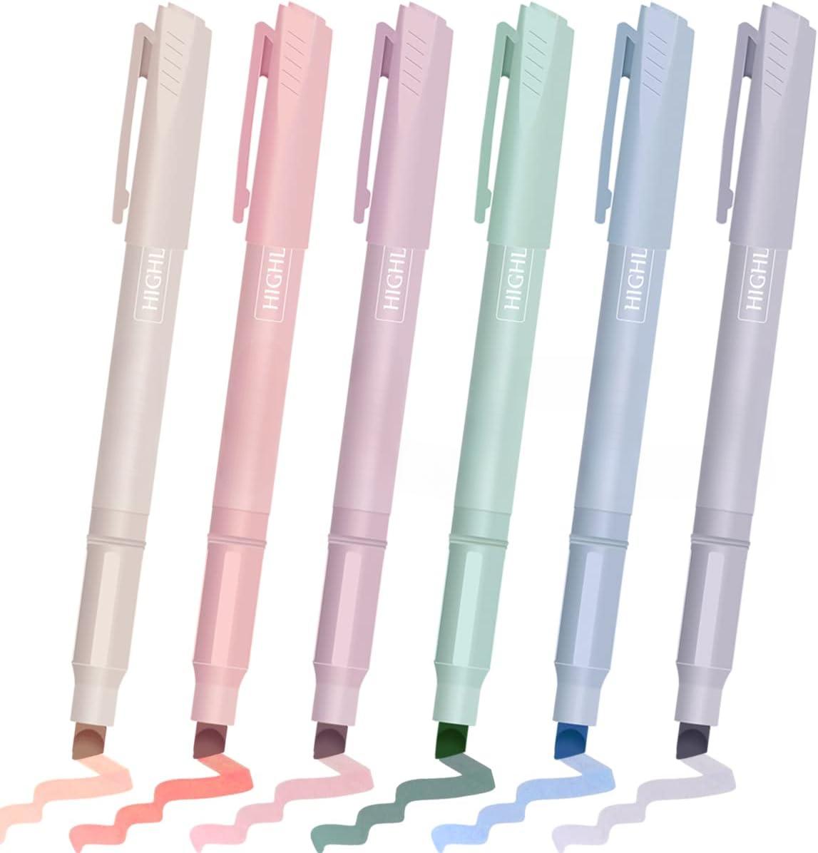 Marcadores estéticos, 6 cores suaves, pontas de cinzel, marcadores e canetas, sem sangramento, secam rápido, fáceis de segurar para fazer anotações, diário, planejador, notas, material escolar e de escritório 