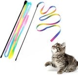 2 PCS Interactive Cat Rainbow Wand Toys, Interactive Cat Teaser Wand String, Colorful Ribbon Charmer for Cats and Kittens