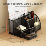 Mesh Desk Organizer Multifunctional Desktop Office Supplies Holder with 6 Compartments and 1 Drawer for Home School Classroom
