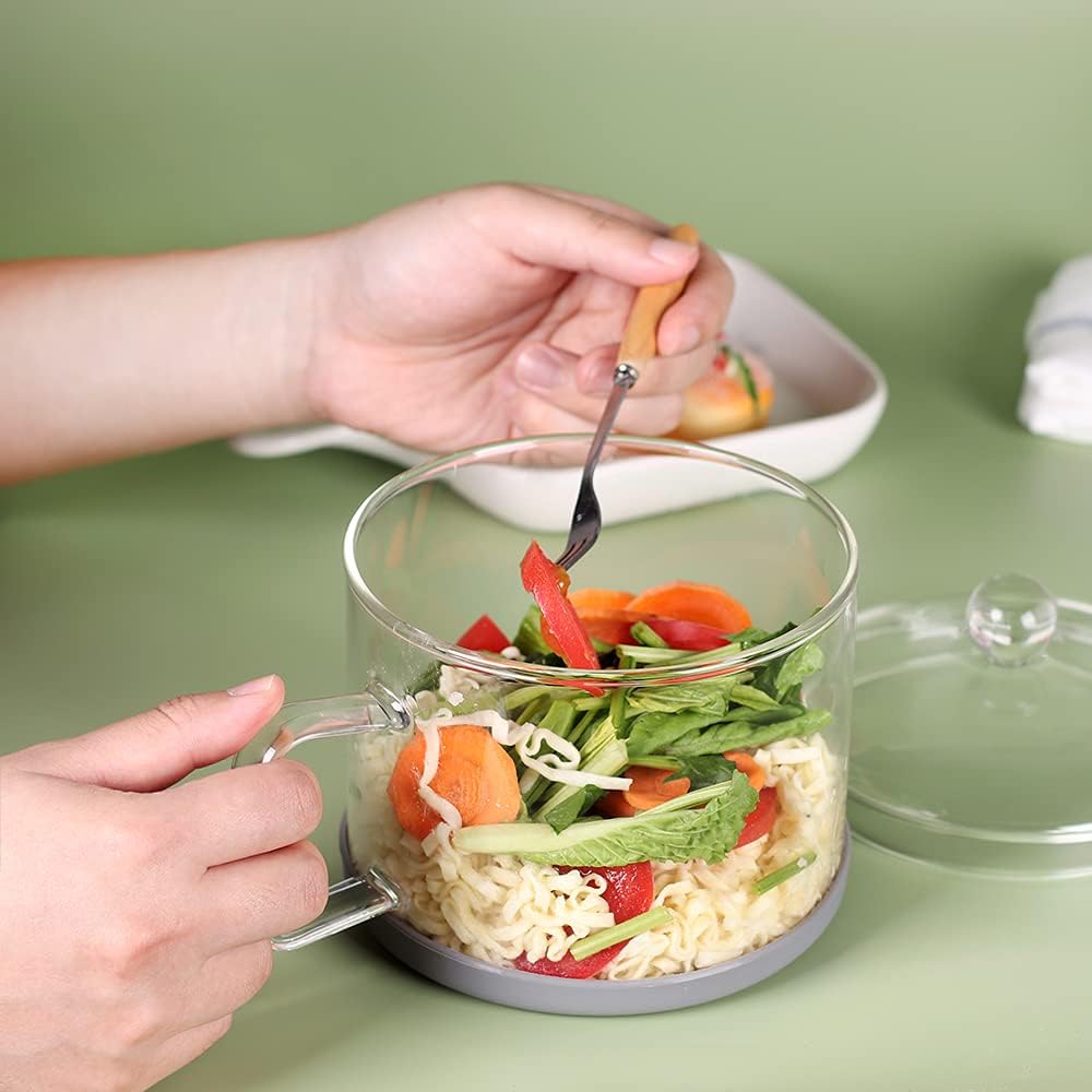 Tigela de sopa de vidro com tampa e alça, tigela de macarrão ramen de vidro de 47 FL OZ segura para micro-ondas, panela de vidro transparente para cozinhar no fogão 