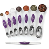 Set of 8 Magnetic Measuring Spoons Set with Strong N45 Magnets, Heavy Duty Stainless Steel Metal, Fits in Kitchen Spice Jars for Baking & Cooking, BPA Free, Multi-Color