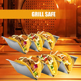 Conjunto de 6 suportes para tacos, suporte para tacos, suporte para tacos de aço inoxidável, com alça de fácil acesso, cada um pode conter de 2 a 3 tortilhas, seguro para forno para assar, máquina de lavar louça e segurança para micro-ondas 