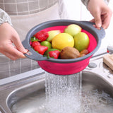 Conjunto de 3 escorredores dobráveis ​​de silicone redondos para cozinha - 2 peças de 4 litros e 1 peça de 2 litros - para escorrer massas, vegetais e frutas (verde, azul, roxo) 