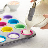 Formas de silicone redondas reutilizáveis ​​para assar, forminhas para muffins, pacote com 12 unidades, multicoloridas 