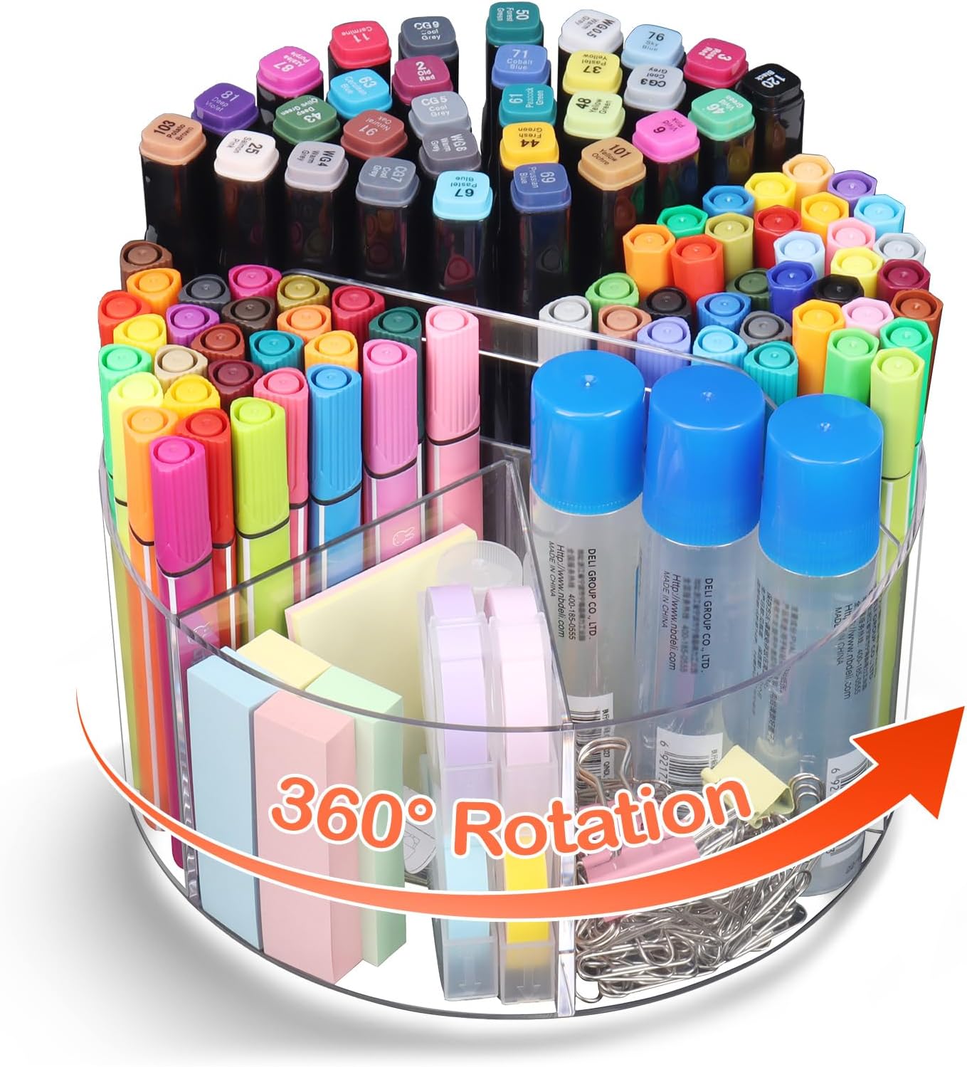 Porta-canetas, organizador de canetas giratório de 360 ​​graus para mesa, organizador de mesa giratório, organizador de mesa de acrílico com 6 compartimentos, organizador de marcadores, suporte para canetas para escritório, escola, casa, material de arte 