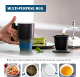 Tomotime Xícara de Chá de Cerâmica com Infusor e Tampa Canecas de Chá Alça de Madeira 400ml/13,5oz Preto ciano 