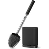 Toilet Brush and Holder Set for Bathroom, Flexible Toilet Bowl Brush Head with Silicone Bristles, Compact Size for Storage and Organization, Ventilation Slots Base (1 Pack, Silver)