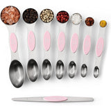 Set of 8 Magnetic Measuring Spoons Set with Strong N45 Magnets, Heavy Duty Stainless Steel Metal, Fits in Kitchen Spice Jars for Baking & Cooking, BPA Free, Multi-Color