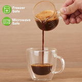 Pacote com 2 copos medidores de vidro para café expresso, xícaras de café expresso de 75 ml com alça, copo de shot para café expresso com boca em V, acessórios de vidro transparente para café expresso, jarra para espumar leite 
