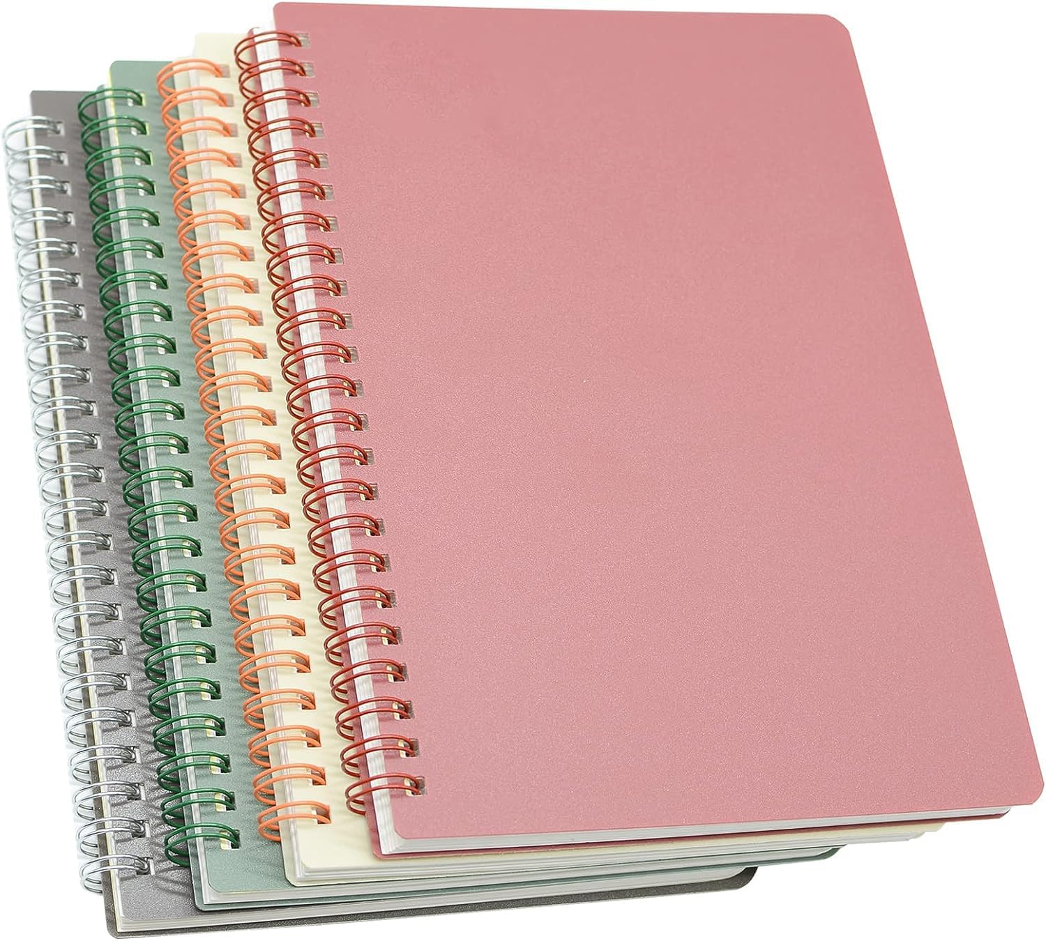 Spiral Notebook, 4 Pcs 4 Color A5 Size Thick Plastic Hardcover 8mm Ruled Paper 80 Sheets (160 Pages) Journal for School and Office Supplies (4 Pcs A5)