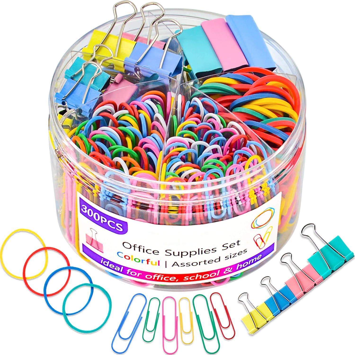 Clipes de papel, clipes de fichário, conjunto de clipes de escritório coloridos - tamanhos variados, clipes de papel, grampos de papel, elásticos para material de escritório e escolar, organização de documentos 