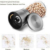 Moedor manual de sal ou pimenta para chef profissional, moedor de especiarias com tampa de aço inoxidável, lâminas de cerâmica e grossura ajustável, corpo de vidro recarregável com capacidade de 6OZ 